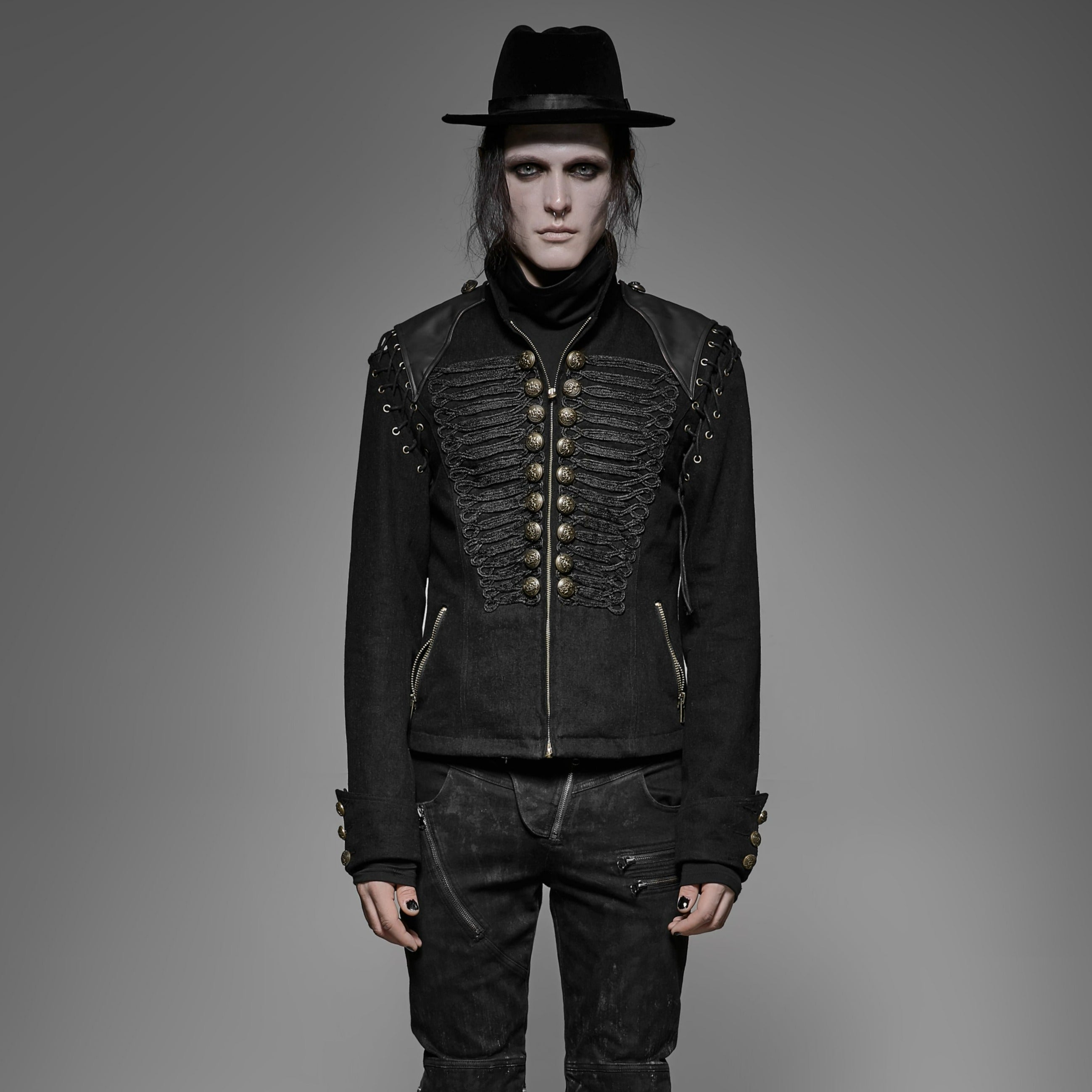 Y-721 black Rugged Denim Punk Jacket For Men With Removable Sleeves?-??Punk Rave Clothing