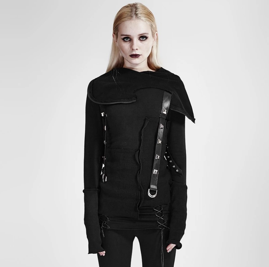 Y-680 PUNK RAVE Street Decadent Thread Stitching More Layers Knitted Sweater With Hood?-??Punk Rave Clothing