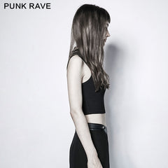 PT-102 Roll Dark Small Stand Collar Cross Minimalist Punk Vest?-??Punk Rave Clothing