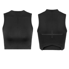 PT-102 Roll Dark Small Stand Collar Cross Minimalist Punk Vest?-??Punk Rave Clothing