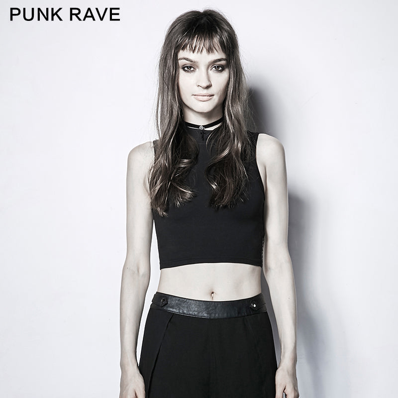 PT-102 Roll Dark Small Stand Collar Cross Minimalist Punk Vest?-??Punk Rave Clothing