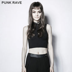 PT-102 Roll Dark Small Stand Collar Cross Minimalist Punk Vest?-??Punk Rave Clothing