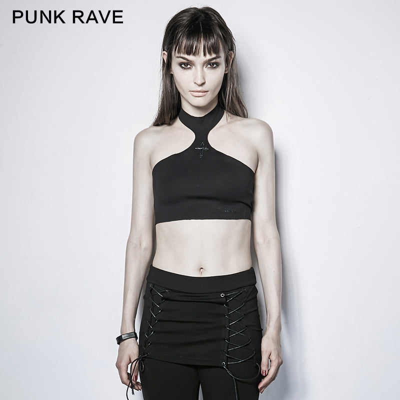 PT-115 black Irregular Demon Bone Print Punk Vest With Cross?-??Punk Rave Clothing