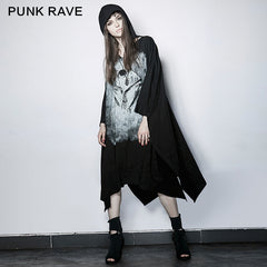 PT-117 black Bone Ghost Film Printing Loose Bat Sleeve Punk T-shirts With Cape?-??Punk Rave Clothing