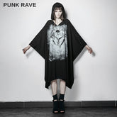 PT-117 black Bone Ghost Film Printing Loose Bat Sleeve Punk T-shirts With Cape?-??Punk Rave Clothing