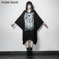 PT-117 black Bone Ghost Film Printing Loose Bat Sleeve Punk T-shirts With Cape?-??Punk Rave Clothing