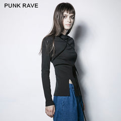 PT-118 Adjustable Drawstring Hollow Out Tight Women Bottoming Gothic Shirt?-??Punk Rave Clothing