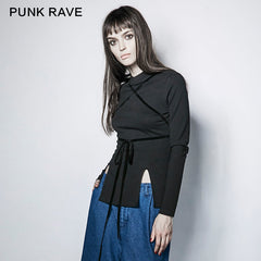 PT-118 Adjustable Drawstring Hollow Out Tight Women Bottoming Gothic Shirt?-??Punk Rave Clothing