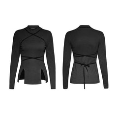 PT-118 Adjustable Drawstring Hollow Out Tight Women Bottoming Gothic Shirt?-??Punk Rave Clothing