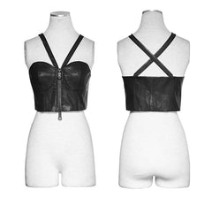 PY-198 Fashion black Sexy Women Laced Zipper Up Leather Punk Vest?-??Punk Rave Clothing
