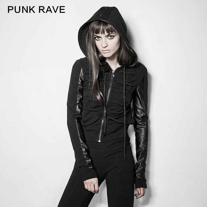 PY-194 Dark Rope Decorated Skinny Punk Coat With A Hood?-??Punk Rave Clothing