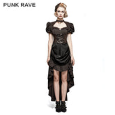 Q-315 Steampunk British Style Coffee Puff Sleeve High Low Punk Dress?-??Punk Rave Clothing