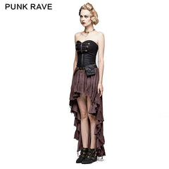 Q-311 Retro Strapless Tube Top Dress High Low Lace Pleated Punk Dress?-??Punk Rave Clothing