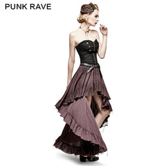 Q-311 Retro Strapless Tube Top Dress High Low Lace Pleated Punk Dress?-??Punk Rave Clothing