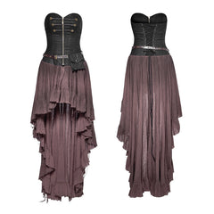 Q-311 Retro Strapless Tube Top Dress High Low Lace Pleated Punk Dress?-??Punk Rave Clothing
