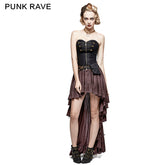 Q-311 Retro Strapless Tube Top Dress High Low Lace Pleated Punk Dress?-??Punk Rave Clothing