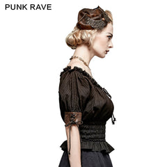 T-444 Steampunk Global Top Fashion Reversible Synthetic Slash Neck Punk T-shirts?-??Punk Rave Clothing