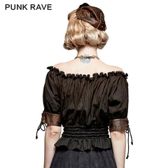 T-444 Steampunk Global Top Fashion Reversible Synthetic Slash Neck Punk T-shirts?-??Punk Rave Clothing