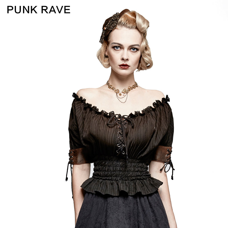 T-444 Steampunk Global Top Fashion Reversible Synthetic Slash Neck Punk T-shirts?-??Punk Rave Clothing