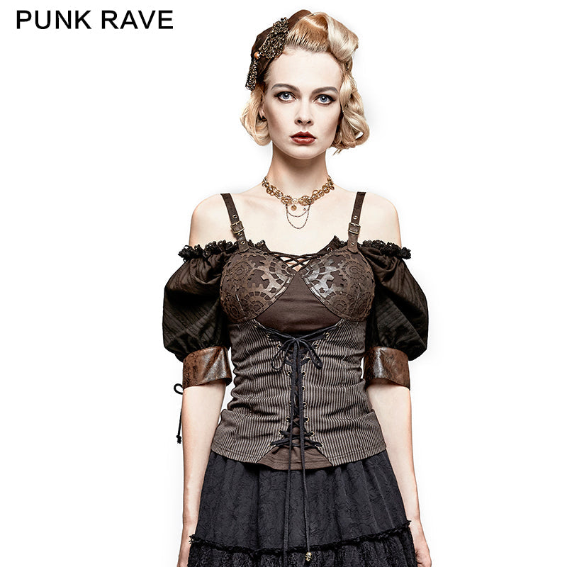 Y-727 Steampunk Gear Burnt Out Stretchy Knitted Twill Punk Vest?-??Punk Rave Clothing