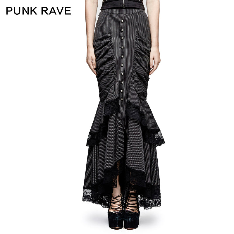 Q-306 Steampunk Graceful Full-skirted Stripes Woven Fishtail Punk Skirt?-??Punk Rave Clothing