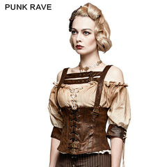 S-204 Steampunk black Drawstring Tight Leather Corset Accessories?-??Punk Rave Clothing