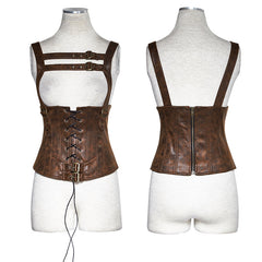 S-204 Steampunk black Drawstring Tight Leather Corset Accessories?-??Punk Rave Clothing
