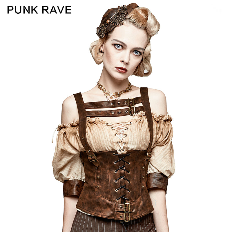 S-204 Steampunk black Drawstring Tight Leather Corset Accessories?-??Punk Rave Clothing