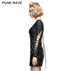 Q-312 Hollow Out Deep V Leather Punk Dress For Various Occasions?-??Punk Rave Clothing