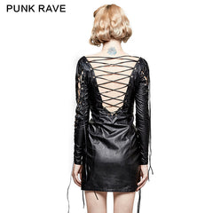 Q-312 Hollow Out Deep V Leather Punk Dress For Various Occasions?-??Punk Rave Clothing
