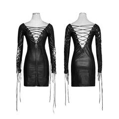Q-312 Hollow Out Deep V Leather Punk Dress For Various Occasions?-??Punk Rave Clothing
