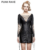 Q-312 Hollow Out Deep V Leather Punk Dress For Various Occasions?-??Punk Rave Clothing