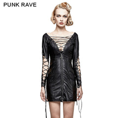 Q-312 Hollow Out Deep V Leather Punk Dress For Various Occasions?-??Punk Rave Clothing