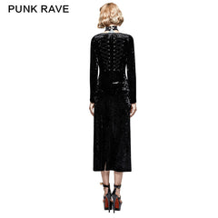 Y-735 Retro-minimalist Band Imitation Gold Laced Back Velvet Gothic Coat?-??Punk Rave Clothing