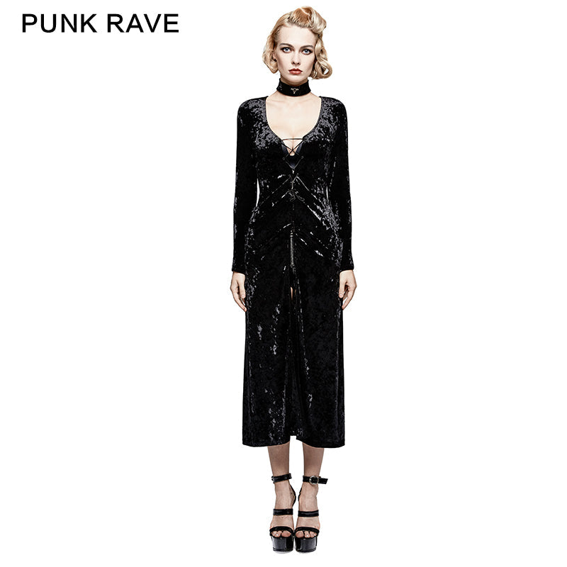 Y-735 Retro-minimalist Band Imitation Gold Laced Back Velvet Gothic Coat?-??Punk Rave Clothing