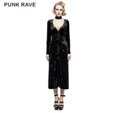 Y-735 Retro-minimalist Band Imitation Gold Laced Back Velvet Gothic Coat?-??Punk Rave Clothing