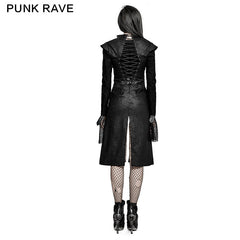 Y-730 Classic Drawstring High Slit Long Punk Coat?-??Punk Rave Clothing