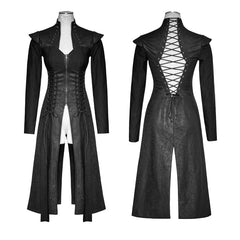 Y-730 Classic Drawstring High Slit Long Punk Coat?-??Punk Rave Clothing