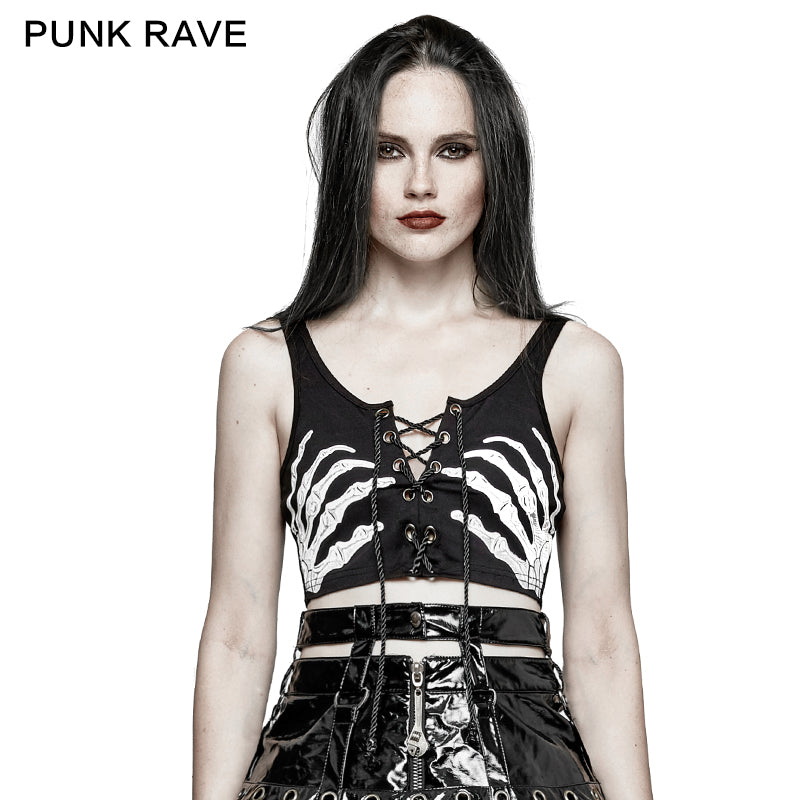 T-447 Ghost Hands Printed Strapless Short Punk Vest?-??Punk Rave Clothing