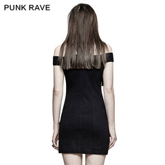 Q-304 Horizontal Neck Strapless Military Uniform Casual Punk Dress?-??Punk Rave Clothing