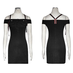 Q-304 Horizontal Neck Strapless Military Uniform Casual Punk Dress?-??Punk Rave Clothing