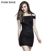 Q-304 Horizontal Neck Strapless Military Uniform Casual Punk Dress?-??Punk Rave Clothing