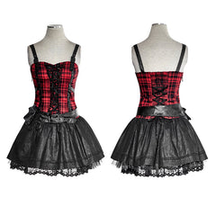 Q-310 A Type Splicing Braces Fluffy Cute Plaid Punk Dress?-??Punk Rave Clothing