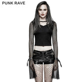 T-451 Mesh Long Sleeves Women Skinny Punk T-shirts With V Neck?-??Punk Rave Clothing