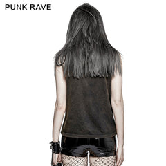 T-450 Cotton 100% Printed Hole Knitted Leisure Punk Vest?-??Punk Rave Clothing