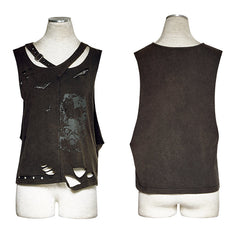T-450 Cotton 100% Printed Hole Knitted Leisure Punk Vest?-??Punk Rave Clothing