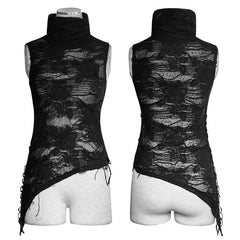 T-453 High Collar Torn Flower Decadent Sleeveless Gothic T-shirts?-??Punk Rave Clothing