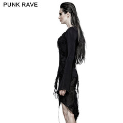 T-452 Asymmetric Hem Square Collar Feminine Gothic T-shirts?-??Punk Rave Clothing