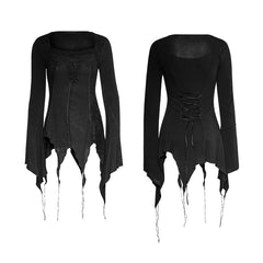 T-452 Asymmetric Hem Square Collar Feminine Gothic T-shirts?-??Punk Rave Clothing
