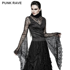 T-449 Spider Web Fabric High Collar Sexy Flare Sleeve Gothic T-shirts?-??Punk Rave Clothing